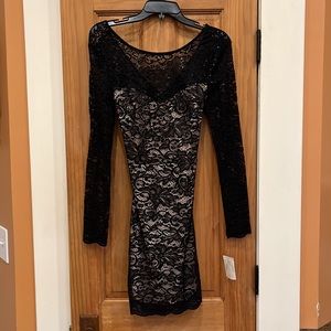 Tweeze Me Black Lace Overlay Dress